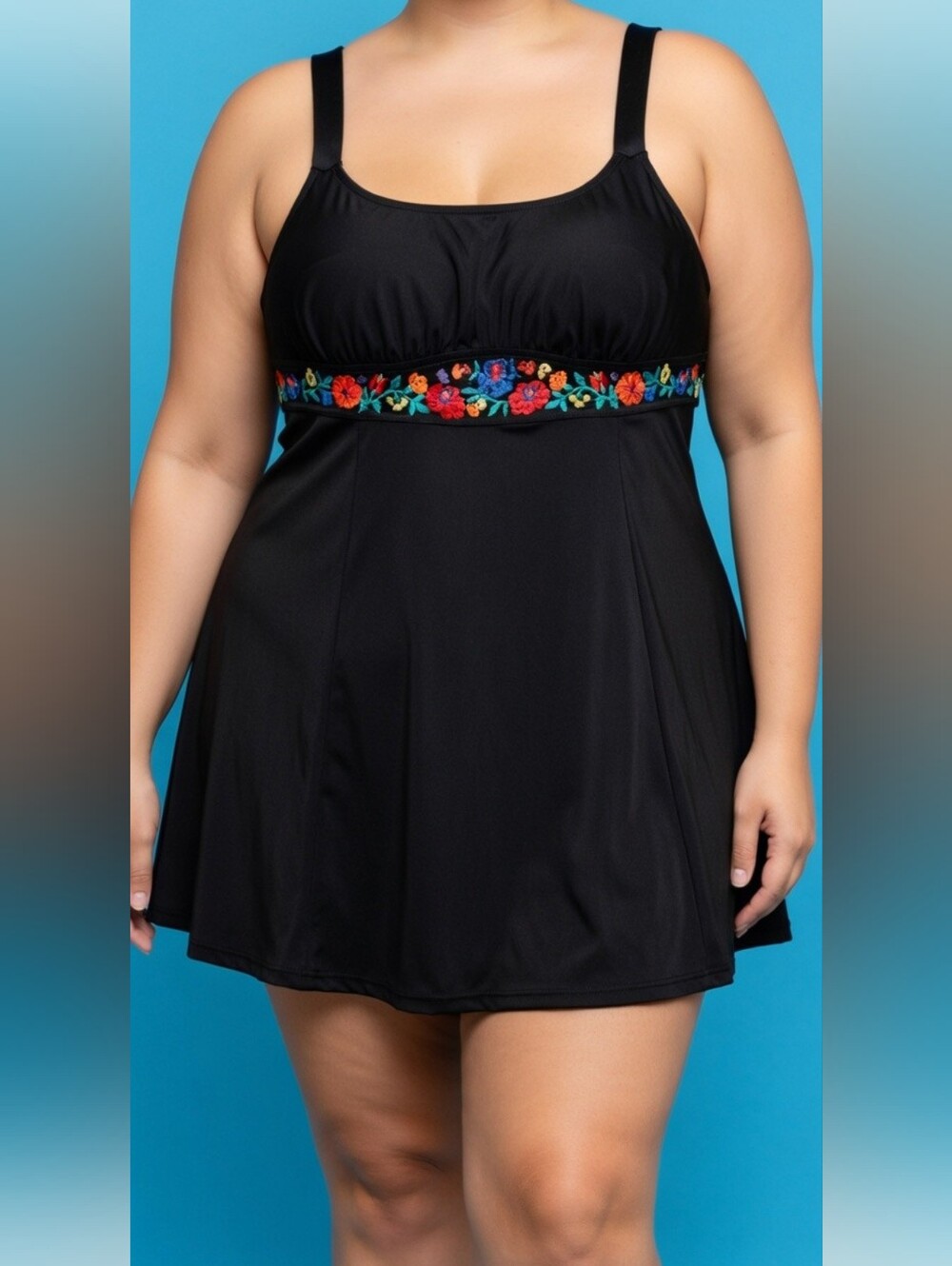 NWT Fit 4u Black Tankini With Embroidered Trim Sz 16W